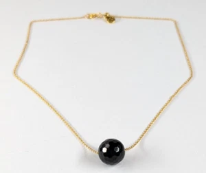 Gorjana Faceted Onyx Stone Ball Pendant Gold Tone Chain Necklace 16" Long Choker - Picture 1 of 8
