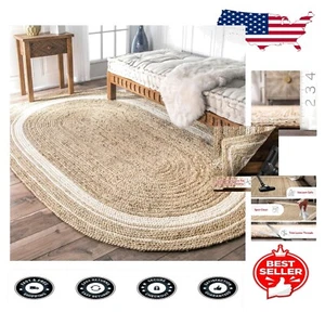 Versatile 3x5 Oval Jute Rug in Off-White - Ideal for Coastal and Cottage Styles - Picture 1 of 11