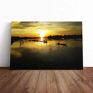 Bangladesh Sunset & Fishing Boats (2) Canvas Wall Art Print Framed Picture Decor - Picture 1 of 7