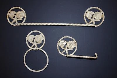 (3) Accesorios de baño costeros de aspecto desgastado, toallero costero, T.P. Set Foto 1 de 4