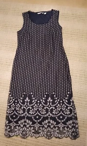 NEW Isaac Mizrahi Live! M 12- or a small busted 14, Navy Blue off white Lace - Picture 1 of 6