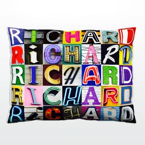 Personalized Pillow featuring the name RICHARD in photos of sign letters - Picture 1 of 1