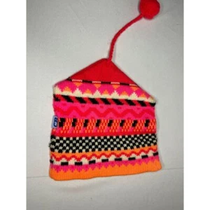 Girls Youth Wool Beanie With Tassel Red Orange Stripe Nice Warm Hat Winter Ski - Picture 1 of 5