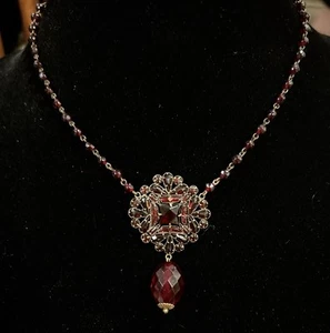 ANTIQUE CZECHOSLOVAKIA Edwardian Natural Prong Set GARNET SAUTOIR NECKLACE - Picture 1 of 12