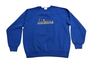 Vintage Crewneck Sweatshirt Michigan Loon Embroidered Unisex Blue Bassett Walker - Picture 1 of 6