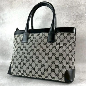 GUCCI GG PVC Canvas Supreme and Leather Tote Bag Black FROM JAPAN - Picture 1 of 24