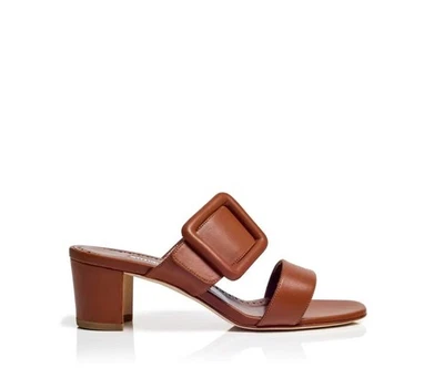 MANOLO BLAHNIK TITUBANEW Brown Nappa Leather Open Toe Mules US 9 - Image 1 of 4