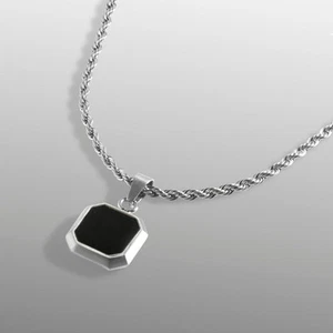 Black Onyx Octagon Shape Men's Pendant Sterling Silver Signet Gemstone Pendant - Picture 1 of 5
