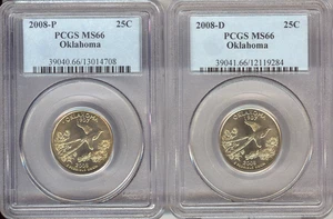 2008 Oklahoma Quarter 2 Coin Set PCGS MS66 Holiday Sale 🎁 - Picture 1 of 2