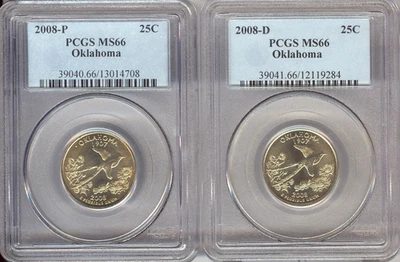 2008 Oklahoma Quarter 2 Coin Set PCGS MS66 Holiday Sale 🎁 - Image 1 of 2