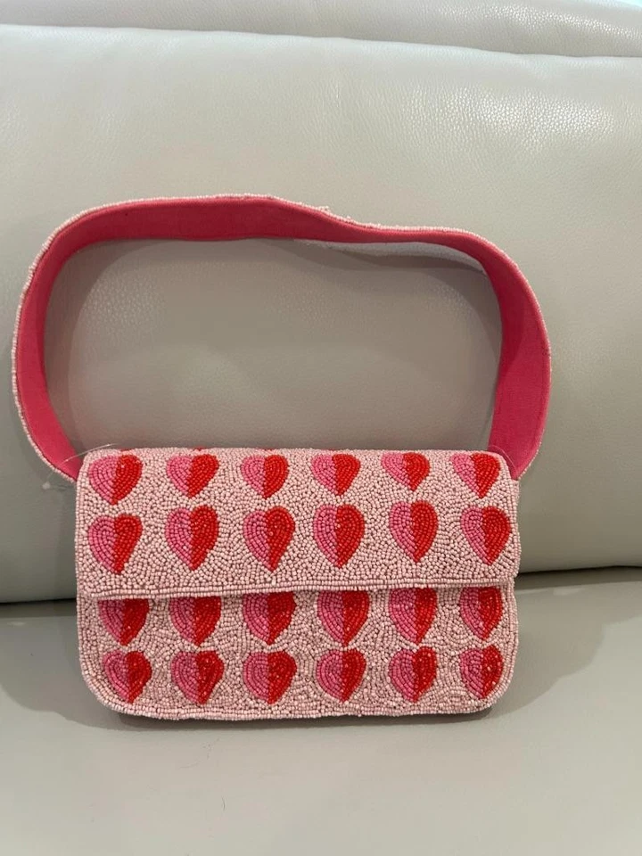 America & Beyond Beaded  Hearts Valentines Pink Shoulder Bag NWT - Image 1 of 1