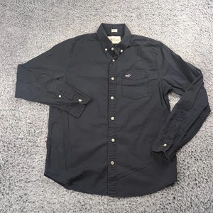 Hollister Shirt Mens Medium Black Minimal Normcore Preppy Long Sleeve Stretch - Picture 1 of 6