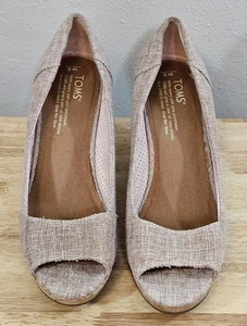 TOMS Stella wedge-Pale Pink- Lurex Woven-US 8/UK 6-cork-heel Height 3.5 in - Picture 1 of 8