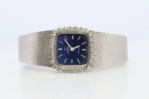 Reloj Omega 511.0452. Reloj de pulsera Omega SS vintage con bisel de diamantes esfera azul para dama - Imagen 1 de 6