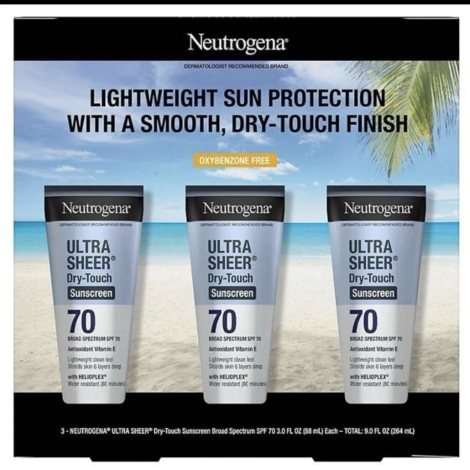 Neutrogena Ultra Sheer Dry-Touch FPS 70 loción de protección solar 3,0 oz caducidad 27/10, 3 piezas Foto 1 de 4