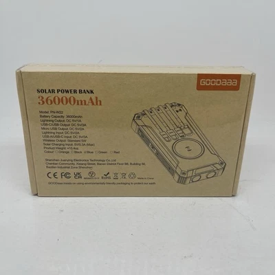 GOODaaa Banco de Alimentación Cargador Inalámbrico 36000mAh Cargador Solar con 4 Cables 4 Salidas Foto 1 de 3