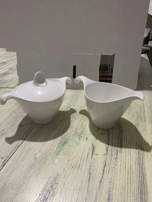 Vintage Retro White Melamine Mid Century Modern Creamer And Sugar With Lid - Image 1 of 4