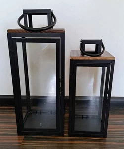 BONTURI CASA HOME DECORATION Lanterna Set 2 Pz  Metallo Legno 16 x 16 x 45 Cm 20 - Imagen 1 de 1