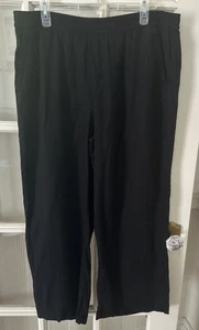 Old Navy Cropped Linen Pants Womens Large Black Wide Leg Drawstring - Picture 1 of 11