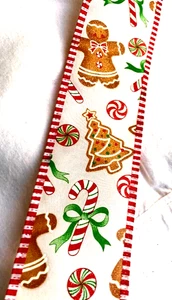 Lebkuchen 2,5" mal 5 Yard Drahtband Zuckerstangen Rot Grün Akzente Weihnachten - Bild 1 von 6