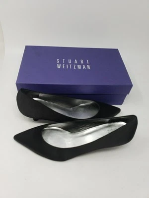 Stuart Weitzman Women's Size W8.0 Black Suede Point Toe Leather Sole 1.5" Pumps - Image 1 of 4