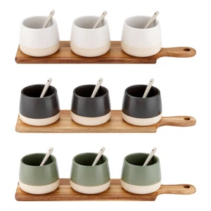 Ladelle Bol & Cuillère Rame Set - Hôte Séries - Bois Plateau Service & Céramique - Picture 1 of 7