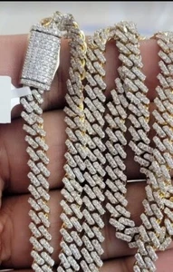 10.00Ct  NATURAL DIAMOND  YELOW GOLD NECKLACE MENS 6MM CUBAN LINK CHAIN 22" - Picture 1 of 4