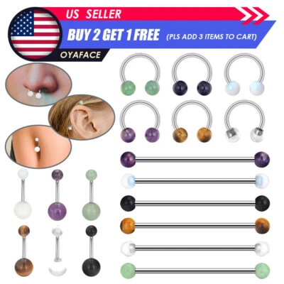 Piercing de acero quirúrgico con barra industrial para el vientre anillo nariz bola piedra 14G Foto 1 de 4