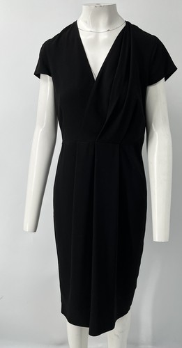 Abito Burberry London ALTERATO nero manica corta collo a V a pieghe taglia 10