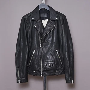 ALL SAINTS Leather Jacket LARGE Mens Black Biker Bomber GRAIL Celebrity MILO L - Picture 1 of 21