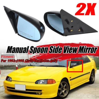2 шт черных ручных зеркал для боковой двери 1992-1995 EG 4DR Honda Civic ложка - Изображение 1 из 4