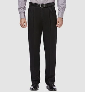 Haggar Men's Black No Iron Classic-Fit Pleated Khaki Pants Size 42W 29L - Picture 1 of 2