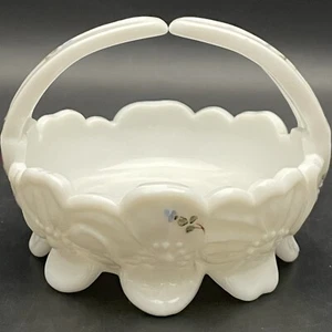 Westmoreland Milk Glass Dogwood Hand Painted Basket/Trinket Dish c1950s USA - Picture 1 of 13
