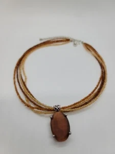 Premier Designs Solano Seed Bead Multi-Strand Amber Cats Eye Pendant Necklace - Picture 1 of 6