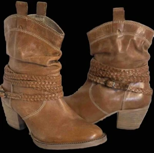 Dingo Cowgirl Boots Women's Twisted Sister Sz 7 M Tan Leather Harness - Picture 1 of 8