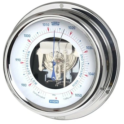Vion Barometer Stainless Steel Polished Scale Open 5 29/32in x 1 21/32in A130bo - Image 1 of 2