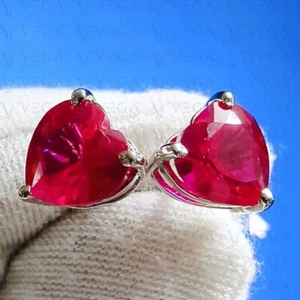 4.00ct Heart Cut Natural Ruby Push Back Stud Earring 14K Solid White Gold - Picture 1 of 10