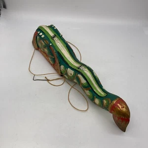 VINTAGE Wood Dragon wall hanging FIGURE HAND PAINTED SCALES GREEN - Picture 1 of 17