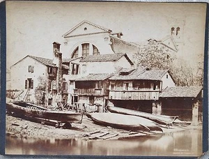 ANTIQUE SQUERO SAN TROVASO GONDOLA BOAT VENICE ITALY ALBUMEN CABINET CARD PHOTO - Imagen 1 de 2