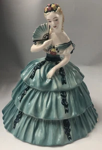 Vintage Goldscheider-Everlast Lady Blue Ball Gown w/ Fan Figurine Statue 10.5” - Picture 1 of 20