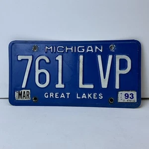 1993 Michigan Blue Great Lakes License Plate # 761 LVP - Picture 1 of 5