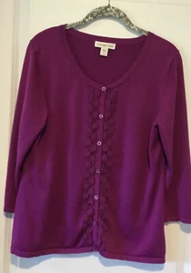 Coldwater Creek Pretty Silk Blend 3/4 Sleeve Round Neck  Cardigan In Size Large - Picture 1 of 4