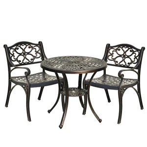 Patio Dining Table Set Antique Cast Aluminum w/Umbrella Hole Outdoor Table Set - Picture 1 of 14