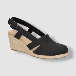 Easy Street Women's Black Stargaze Espadrille Slingback Wedges Shoe Size 7M - Picture 1 of 7