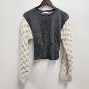 Zara Womens Mixed Media Sweatshirt Sweater Size S Cropped Chunky Knit Edgy Boho - Picture 1 of 13