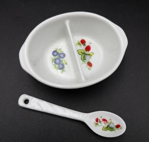Small White Jelly / Jam / Condiments Divided Ceramic Dish w/Spoon - Picture 1 of 8
