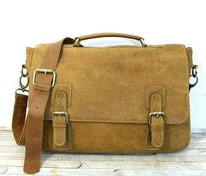 FZONE TAN BROWN GENUINE LEATHER FLAP CROSS BODY SHOULDER BAG LAPTOP MESSENGER - Picture 1 of 11
