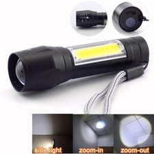 LED Flashlight Torches COB Zoom Portable Rechargeable battery USB Work Light