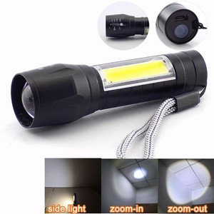 LED Flashlight Torches COB Zoom Portable Rechargeable battery USB Work Light