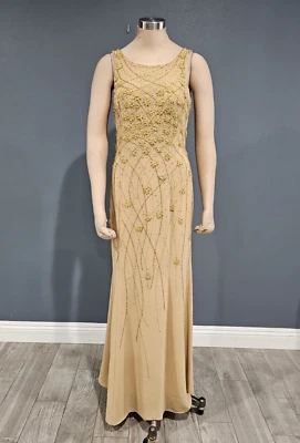 Vestido de noite ASPEED feminino dourado com miçangas à mão sem mangas maxi P - Imagem 1 de 4
